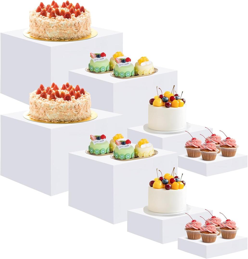 EI 8Pcs Acrylic Buffet Risers,High-end Classic Food Display Riser for Party,Catering,Jewelry Collectibles.White Heavy duty Dessert Table Display Set,Acrylic Cube Boxes Display Nesting Risers