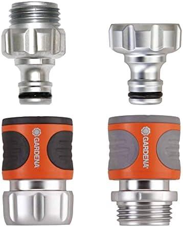 Gardena 39042-M | Heavy Duty 4 Piece Premium Metal Quick Connector Garden Hose Starter Set - Quick Connect Water Fittings and Accessories in Seconds. Includes Male and Female Leak Free adapters
