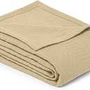 Threadmill Luxury Cotton Blankets for Twin Size Bed | All-Season 100% Cotton Twin Blanket for Bed | Aster Jacquard Lightweight, Soft & Cozy Coverlet, 350GSM, 68 x 90 inches | Beige