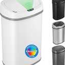 iTouchless 13 Gallon Oval Motion Sensor Garbage Container with Odor Filter, 50L Touchless Stainless Steel Kitchen Bin, Smart Automatic Lid, Fingerprint-Proof, Soft-Close, Brilliant White