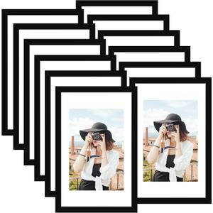 Picrit 11x17 Picture Frame Set of 12, Display 8x12 with Mat or 11x17 without Mat, Photo Frames for Wall Mounting Display, BLACK