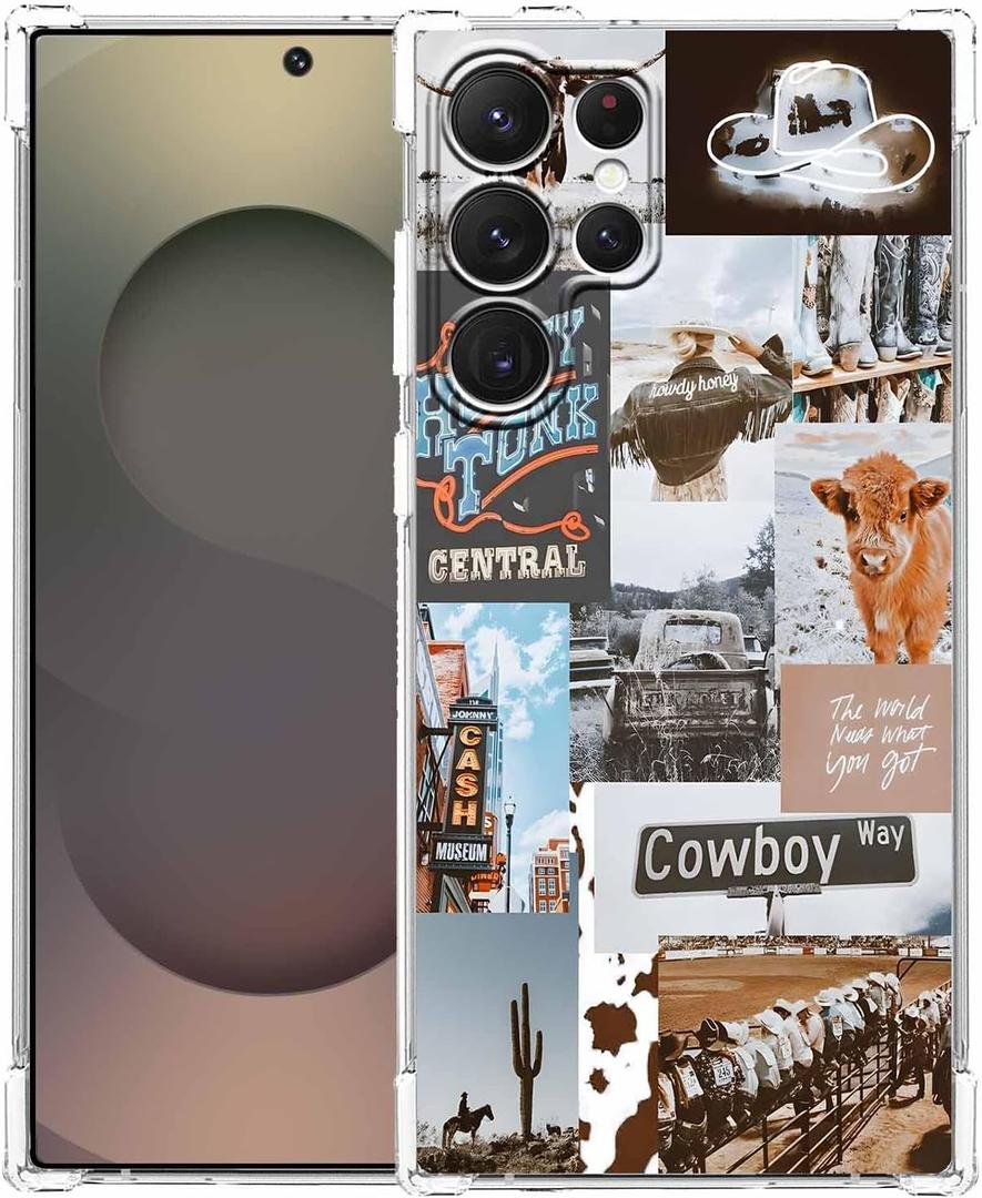 Cowboy Cowgirl Case for Samsung Galaxy S25 Ultra,Western Natural Scenery Pattern,Soft TPU Bumper Case for Galaxy S25 Ultra
