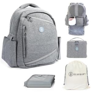 Gear Baby Breast Pump & Diaper bag Compatible with Spectra S1, S2, Medela, Neoprene Wearable Baby Breast Milk cooler Travel Diaper Bag Backpack for Working Mom and Family with Changing Pad (Grey)