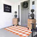 MUBIN Cotton Orange and White Plaid Rug, 3' x 5' Fall Outdoor Front Door Decorative Mat, Hand-Woven Rug for Layered Door Mats Washable Carpet for Porch, Entryway, Farmhouse, Autumn, Halloween