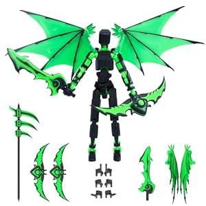 MIGESS Titan 13 Robot Action Figure, Dummy 13, Articulated Robot with Demon Wings, 3D Printed robo 13 Action Figure Articulated (Bamboo Green)