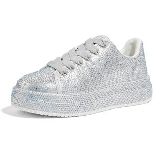 LUCKY STEP Rhinestone Sneakers for Women Platform Sparkly Glitter Bling Tennis Shoes Fashion Bedazzled Wedding Bridal Party Walking Sneakers (6)