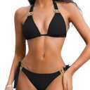 Two Piece Bikinis Sets, Sexy Rhinestone Low Rise, Beach Pool Party (8-10, Black)
