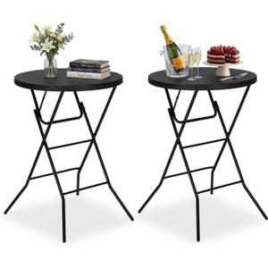 32" Round Folding Table, Portable Bar Height Folding Table with Detachable Legs, Round Foldable Table with HDPE Top for Standing Parties, Balcony, Event, Indoor Outdoor Use (Black, 2 Pack)