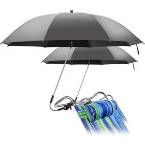 Talltalk 2 Pcs Beach Umbrella with Universal Clamp Adjustable Beach Shade UV Protection Chair Portable Outdoor Umbrella for Camping Patio Chairs Golf Carts