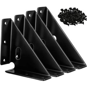 L&M Heavy Duty Gusset Joints 4 Pcs, Trapezi Corner Code, Bracket Corner Brace Bracket Fasteners, Furniture Shelf Support Joint Fasteners for Table, Chair Cabinet Bed Stabilization (Black)