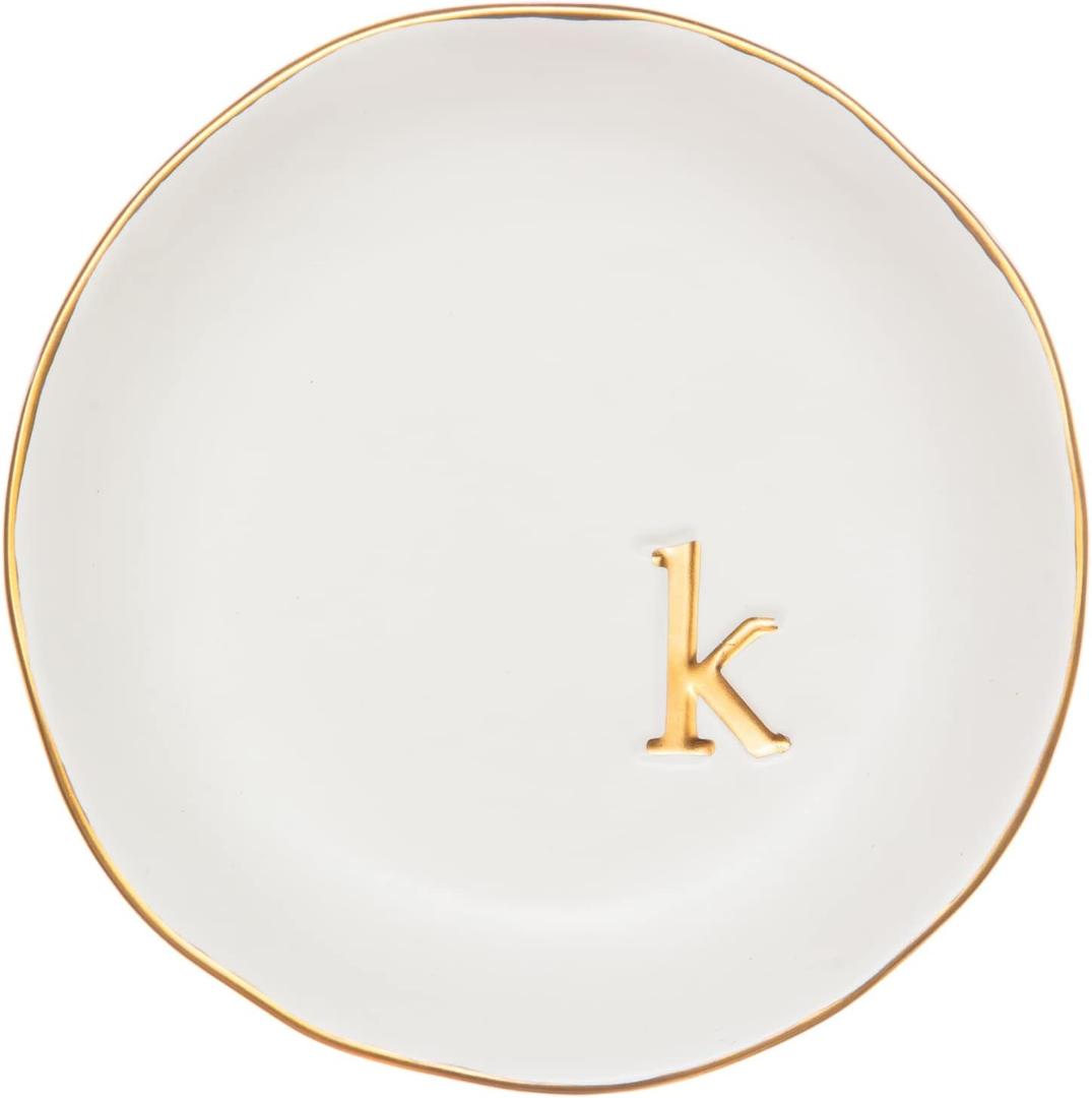 COLLECTIVE HOME - Ceramic Jewelry Tray, Decorative Trinket Dish for Rings Earrings Necklaces Bracelet Watch Keys, Birthday Mother's Day Christmas Gift for Women, 4.75", White Surface (K)