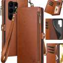 XcaseBar for Samsung Galaxy S22 Ultra Wallet case with Zipper Credit Card HolderRFID Blocking, Flip Folio Book PU Leather Phone case Shockproof Cover Women Men for Samsung S22Ultra case Light Brown