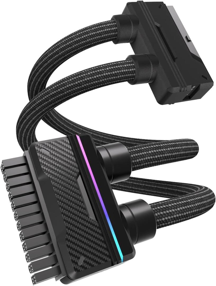 EZDIY-FAB UNIFAS ARGB 24Pin PC PSU Extension Cable,16AWG ATX 24Pin Power Extension,Unified Dual-Tube Design for Clean PC Cable Management,Black