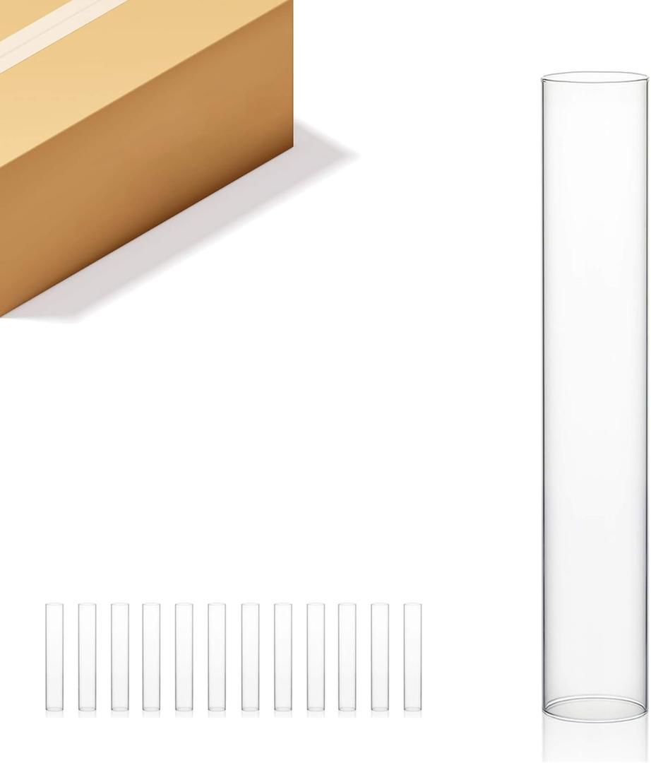 WGVI Hurricane Candle Holder Sleeve, Wide 2", Height 12", Clear Glass Cylinder Candleholder, Chimney Tube, Open Ended Candle Shade, 12 Pieces Bulk