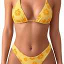 MakeMeChic Women's Polka Dots Triangle Thong Bikini Sets Floral Cute Bathing Suit Swimsuits Medium