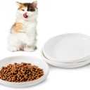 3 PCS Ceramic Cat Bowls, 5.5 in Pet Bowl Cat Dishes for Food and Water, Small Dog Dish(White)