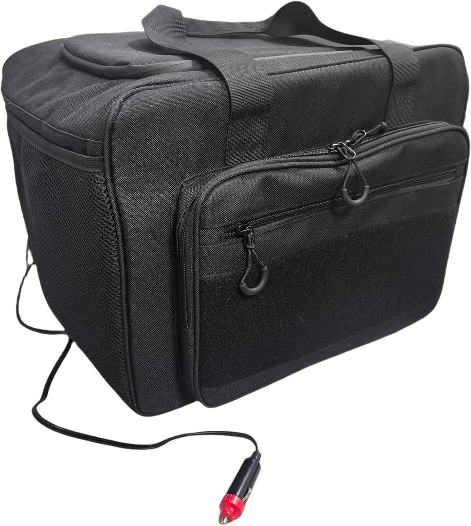 Electric Car Cooler Bag, Plug in 12V Car Cooler Bag, 25 Liter with Adjustable Shoulder Strap, Cord Storage, Road Trip Black