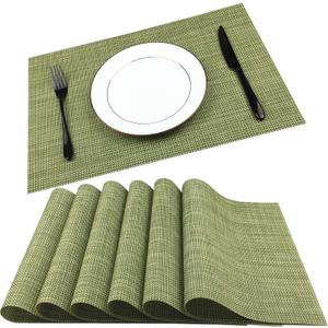 WAZAIGUR Placemats,Easy to Clean Crisscross Woven Vinyl Place Mats Durable Non-Slip Heat Resistant Table Mats,Placemats for Kitchen Table Set of 6,Green and Yellow