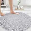 Extra Large Round Area Rug Set for Bathroom 48"x48" Soft Plush Chenille Bath Mat, Water Absorbent Non-Slip Bathroom Rug | Washable Shag Carpet for Shower, Bedroom, or Home Décor | White