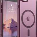 SUPFINE Magnetic for iPhone SE Case 2022 (3rd)/2020 (2nd), iPhone 8 Case with Screen Protector (Compatible with MagSafe) (Military Grade Drop Protection) Translucent Matte Phone Case, Wine Red