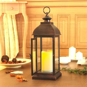 WRalwaysLX 15 inch H The Door-Open Decorative Lantern with flameless LED Candle Light, Outdoor/Indoor LED Lantern, wtith Timer CandlePlastic with Bronze Undertones.USE 2C Battery(not Include)