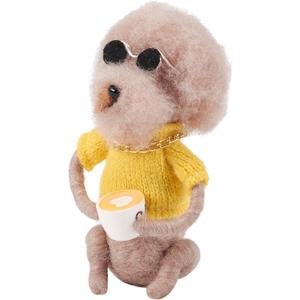 Primitives by Kathy Cool Coffee Dog Felt Collectible Critter, 4.75-Inch, Bichon Dog in Stylish Outfit with Coffee Mug & Gold Chain, Modern Pet-Themed Tiered Tray & Cafe Decor