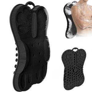 Back Scrubber for Shower Wall Mounted Men Exfoliating Scratcher Mat Extra Large Silicone Hands Free Body Brush, 3D Ergonomic Back Support Message Lower Pain Relief with Anti-slip Suction Cups Black