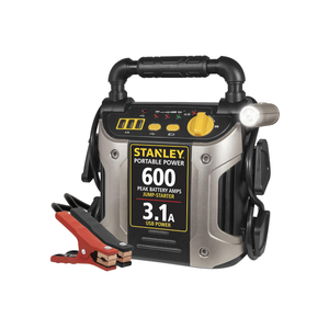 STANLEY J309 Portable Power Station Jump Starter 600 Peak Amp Battery Booster, 3.1A USB Ports, Battery Clamps
