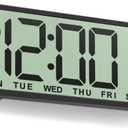 JALL 14.5" Large Digital Wall Clock Battery Operated with Big Digits LCD Screen Display, Day, Date, Alarm, Auto DST, Temperature for Living Room, Bedroom, Desk Decor, Mounted, Gift for Elderly (Black)