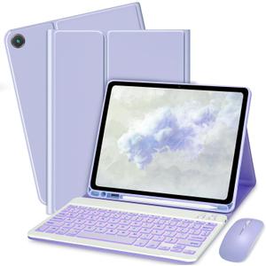 Keyboard Case for Samsung Galaxy Tab A11+ Plus 2025 / A9+ Plus 2023 11 inch - 7 Colors Backlit Keyboard Cover and Mouse (Light Purple)