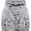 Womens Fashion Horn Button Fleece Thicken Coat with Hood Winter Warm Jacket XL (Grey)