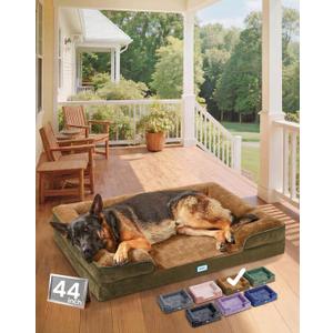 OhGeni Orthopedic Dog Bed Couch Big Cat Sofa for Extra Large Sized Pets with Memory Foam, Machine-Washable Waterproof Removable Cover, Soft Comfortable Fabric, 44-inch (Brown)