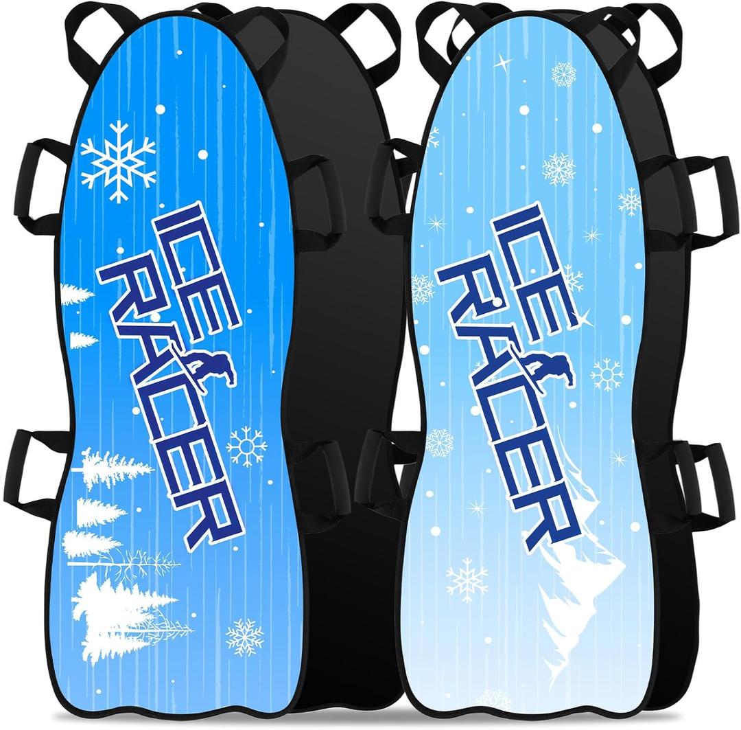 Gemscream 2 Pcs 45" Large Foldable Snow Sled for Kid Adult Toboggan with Reinforced Bottom Sturdy Fabric Stitching Ergonomic Handle Fits 2 Kid or 1 Adult Portable Winter Sled for Family
