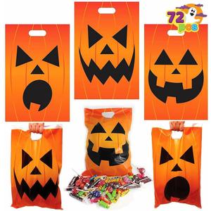 JOYIN 72 Pcs Halloween Goodie Bag, Pumpkin Plastic Candy Bags for Kids trick or treating, Halloween Jack o' Lantern Trick or Treat Bags for Snacks Party Favors, Treats Party Supplies