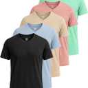 Real Essentials 5 Pack: Men’s V-Neck Dry-Fit Moisture Wicking Active Athletic Tech Performance T-Shirt, M