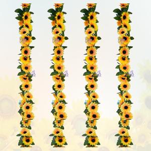 4 Pack Sunflower Garland Fall Decor, 7.5ft Silk Artificial Sunflower Outdoor Hanging Vines with Green Leaves Garland for Garden Party Table Centerpieces Wedding Decorations