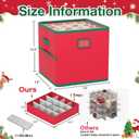 Christmas Ornament Storage Box with Dividers Fits 64 Holiday Ornaments 3 Inches Top Clear Christmas Storage Container with 4 Separate Trays Dual Zippers Red Holiday Ornament Storage Box Bin