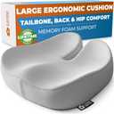5 STARS UNITED Seat Cushion - Memory Foam Chair Cushion for Tailbone Pain Relief - Ergonomic Support for Coccyx, Sciatica & Butt - Office, Desk & Gaming Chair, Car Seat, Wheelchair, Light Gray Suede