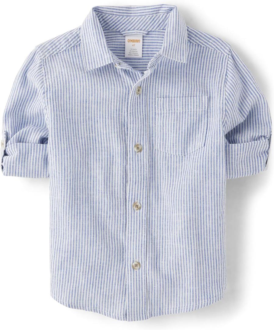 Gymboree boys And Toddler Long Sleeve Linen Button Up Shirt (12, Baby Blue)