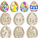36PCS Wooden Easter Ornaments to Paint, 6 Styles DIY Blank Unfinished Wood Egg Cutouts Ornament for Crafts Hanging Decorations Happy Easter Hallow Egg Rabbit Bunny Butterfly Flower Hen (Large)