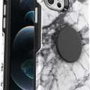 OtterBox + PopGrip Symmetry Series Case for iPhone 12 and iPhone 12 PRO (ONLY) - Retail Packaging - White Marble