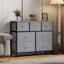 Sweetcrispy 7 Drawer Dresser for Bedroom Storage with Fabric Bins, Blue, 39.3"D x 11.8"W x 30.3"H
