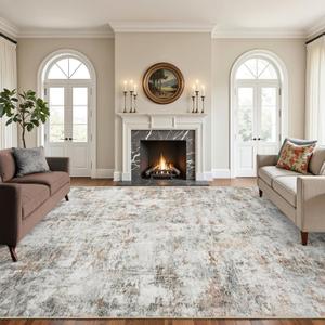 8x10 Area Rugs, Modern Abstract Washable Rug for Living Room, Stain Resistant Non-Shedding Distressed Area Rug with Non Slip Backing for Bedroom (Beige Rust Red, 8'x10')