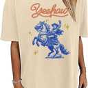 Western Shirts for Women Cowgirl Shirts Vintage Oversized Cowboy Graphic Tee Country Concert Short Sleeve Top (Yellow, XL)