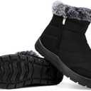 SHIBEVER Women Winter Snow Boots: Black Waterproof Walking Booties Non Slip Fur Lined Warm Outdoor Ankle Short Boot (9)