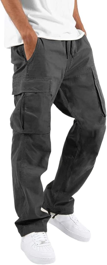 THWEI Mens Cargo Pants Casual Joggers Athletic Pants Cotton Loose Straight Sweatpants (3X-Large, Grey)