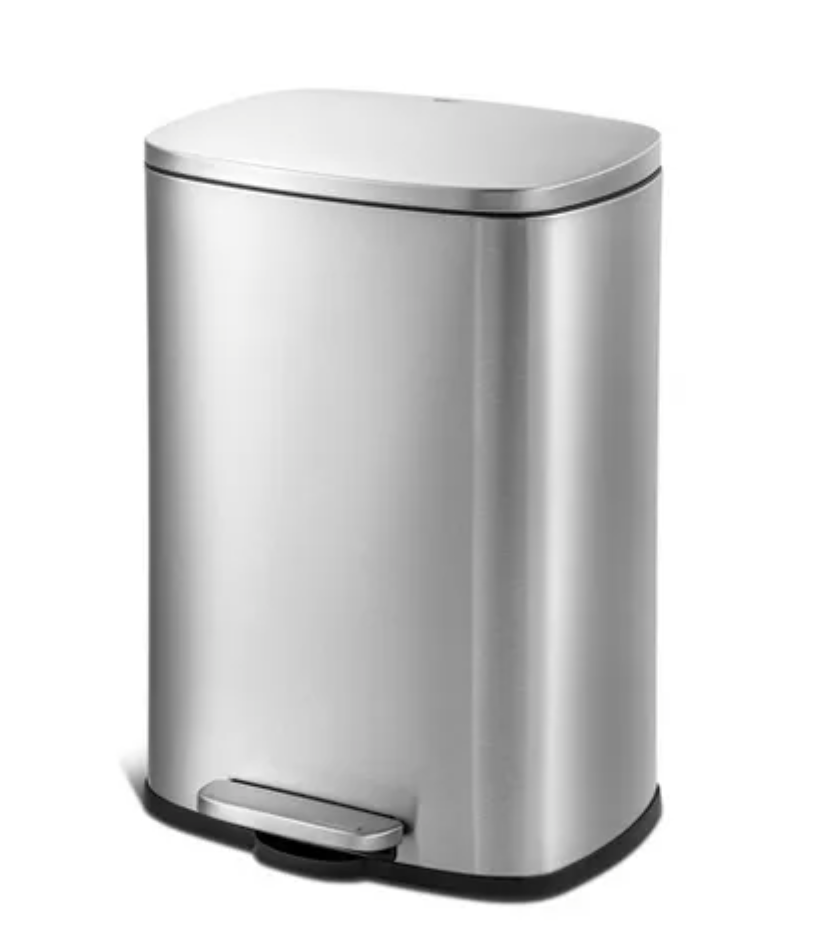 QUALIAZERO 13 GAL/50L, RECTANGLE SHAPE, STAINLESS STEEL STEP-ON CAN, WITH SOFT CLOSE LID, BRUSH FINISH