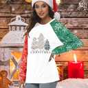 ASTANFY Merry Christmas Sweatshirt for Women Plaid Holiday Long Sleeve Tree Pullover Lightweight Shirt (X-Large, Green)