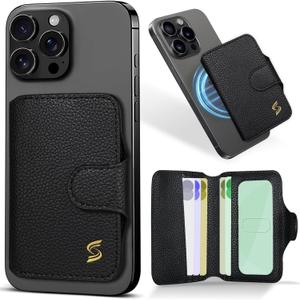 for Magsafe Wallet Magnetic Phone Card Holder for iPhone 16 15 14 13 12 Pro Max Plus, 5 Slots RFID Blocking, Strong Magnet, Luxury Leather Mag Safe Wallet for Apple for Women Men, Black