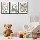 ZLXARTLA Dinosaur Alphabet Numbers Canvas Wall Art Kids Reading Room Wall Decor Pictures Nursery Prints Game Room Painting Artwork for Kids Room Playroom Classroom Reading Nook 16x24in